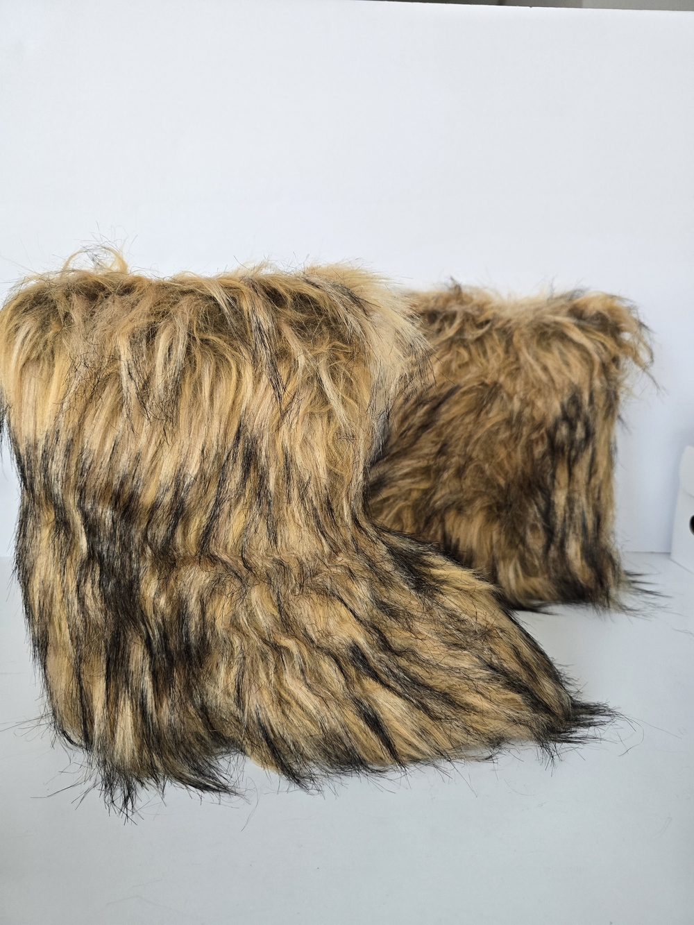 Faux Fur Mid Calf Lenght Boots in Brown & Black - Women's Cozy Winter Boots